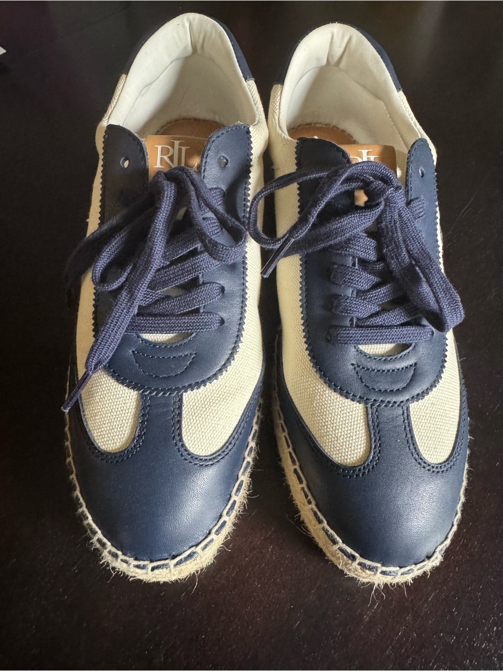 Ralph Lauren Navy and Cream Espadrille Lace-Up Sneakers